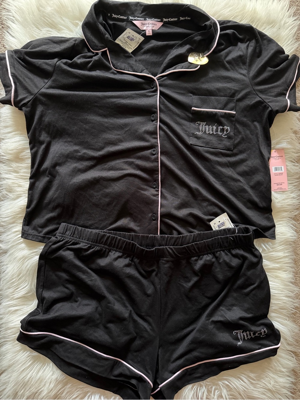 Juicy Couture Black Pajama short Set with bling. Sz XL. NEW